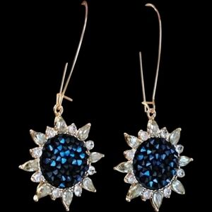 🌞Eye-catching Druzy Stone Dark Blue Crushed Stone Sun-Shaped Earrings - NWOT